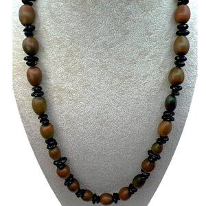 Vintage Wooden & Black Bead Necklace.  C11